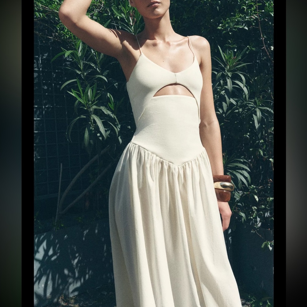 Zara Cream Backless Cutout Maxi Dress